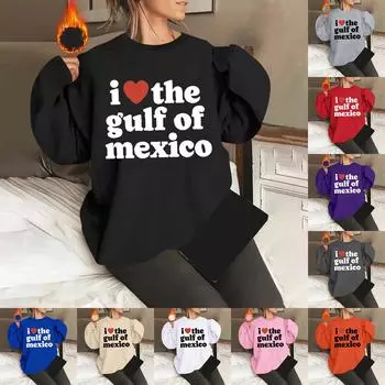 Унисекс офсетный принт круглый вырез свободный свитшот с длинными рукавами XL синий