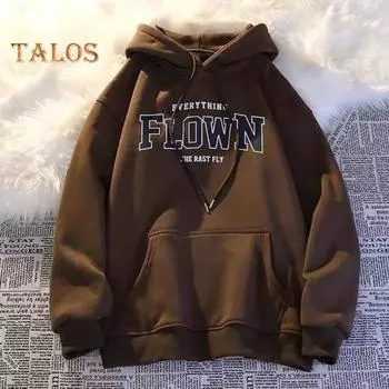 Унисекс, осень-весна, толстовка с капюшоном и принтом букв, длинные рукава, эластичные манжеты, большой карман, средняя длина, однотонная повседневная одежда, повседневный топ для пары M серый