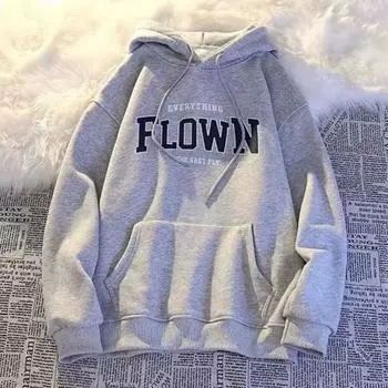 Унисекс, осень-весна, толстовка с капюшоном и принтом букв, длинные рукава, эластичные манжеты, большой карман, средняя длина, однотонная повседневная одежда, повседневный топ для пары XXL чёрный