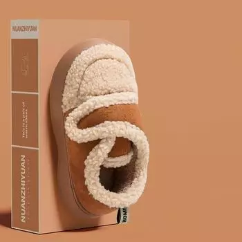 Унисекс осень-зима бархатные меховые зимние ботинки мужские толстые плоские нескользящие домашние тапочки женские короткие теплые хлопковые туфли 36-41 36-37 коричневый