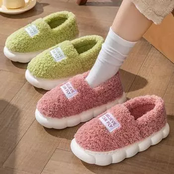 Унисекс осень-зима большой размер мягкая подошва домашние хлопковые тапочки мужские повседневные бархатные меховые хлопковые туфли женские теплые нескользящие тапочки для пар 36-45 36-37(one size smaller) красный
