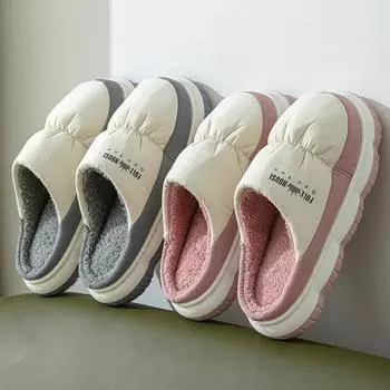 Унисекс осень-зима большой размер толстая подошва домашние хлопковые тапочки мужские повседневные бархатные меховые лепестки домашняя обувь женские нескользящие тапочки для пар 36-45 40-41(one size smaller) серый