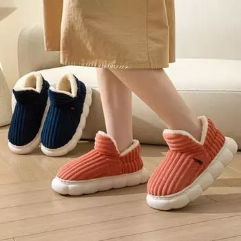 Унисекс осень-зима большой размер толстые зимние сапоги мужские меховые бархатные туфли женские теплые домашние хлопковые тапочки 36-45 40-41(one size smaller) оранжевый