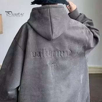 Унисекс Осень Зима Толстовка Однотонный Вышитые Буквы Длинные Рукава Эластичные Манжеты Подол С Капюшоном Свободный Повседневный Повседневный Спортивный Топ M темно-серого