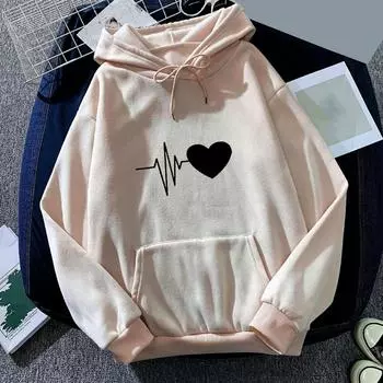 Унисекс Осень Зима Толстовка С Капюшоном С Принтом Сердца Свободный Пуловер С Длинным Рукавом На Завязках Толстый Плюш Теплый Эластичный Манжет Большой Накладной Карман L жёлтый