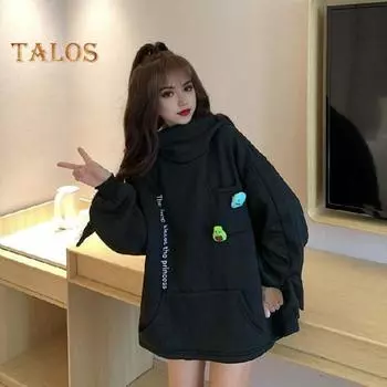 Унисекс Осень Зима Толстовка с капюшоном в форме лягушки Молния Капюшон Утолщенный плюш Теплый Вышитые буквы Большой карман Длинные рукава Пара Поездки на работу На Открытом Воздухе Отдых M чёрный