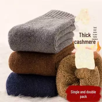 Унисекс осенне-зимние толстые шерстяные носки средней длины с бархатной подкладкой One Size