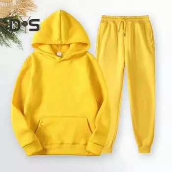 Унисекс, осенне-зимняя толстовка, брюки, костюм, мягкая дышащая ветрозащитная однотонная повседневная универсальная спортивная одежда, комплект XL оранжевый