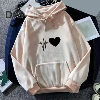 Унисекс, осенне-зимняя толстовка с капюшоном и принтом в виде сердца, свободный пуловер с длинными рукавами на шнурке, толстая плюшевая теплая эластичная манжета, повседневная толстовка с большим накладным карманом XL абрикосовый