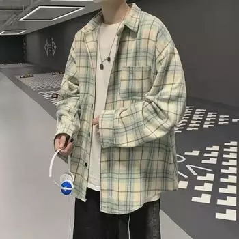 Унисекс осенняя клетчатая рубашка с длинным рукавом - модная, свободная, повседневная куртка для студентов M