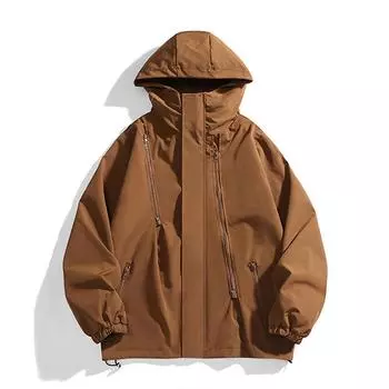 Унисекс Осенняя повседневная спортивная однотонная ветрозащитная куртка на молнии Рабочая куртка M чёрный