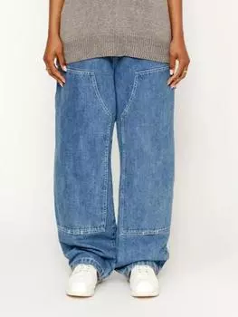 Унисекс оверсайз синие джинсы карго для женщин винтажные выбеленные широкие джинсы женские уличные повседневные мешковатые брюки из денима в стиле пэчворк S синий