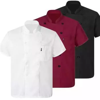 Унисекс пальто шеф-повара Классическая куртка шеф-повара с короткими рукавами Униформа для приготовления пищи в ресторане XXXXL белый