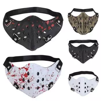 Унисекс, панк, искусственная кожа, заклепки, пылезащитный чехол для лица, реквизит для Хэллоуина