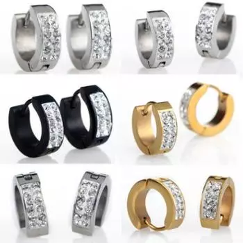 Унисекс панк стразами инкрустированные титановой стали серьги-гвоздики обруч Huggie one size