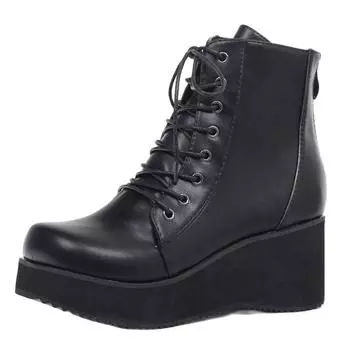 Унисекс, панк-танкетка, черные матовые кожаные костюмы на Хэллоуин, 7 см, COS, готические ботильоны 36 чёрный