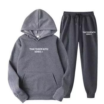 Унисекс плюшевые брюки с длинными рукавами, свободный пуловер с принтом и веревочной толстовкой из двух частей S