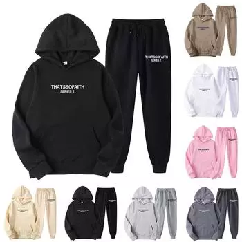 Унисекс плюшевые брюки с длинными рукавами, свободный пуловер с принтом и веревочной толстовкой из двух частей XXL розовый