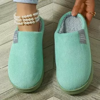 Унисекс плюшевые домашние тапочки, уютные и теплые закрытые пушистые туфли без застежек, удобные домашние тапочки для пола 36-37 зелёный