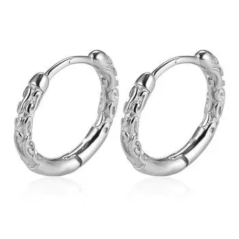 Унисекс Посеребренные Резные Круглые Женские Мужские Клипсы для Ушей Серьги-Кольца Модная Бижутерия Серьги-Хаджи серебряный