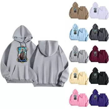 Унисекс Повседневная мода Печать Свободная завязка на шнурке с капюшоном Длинные рукава Толстовка L чёрный