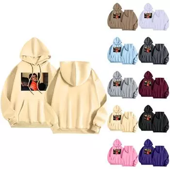 Унисекс Повседневная мода Печать Свободная завязка на шнурке с капюшоном Длинные рукава Толстовка L чёрный