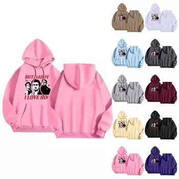 Унисекс Повседневная мода Печать Свободная завязка на шнурке с капюшоном Длинные рукава Толстовка L чёрный