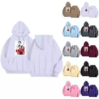 Унисекс Повседневная мода Печать Свободная завязка на шнурке с капюшоном Длинные рукава Толстовка S винный