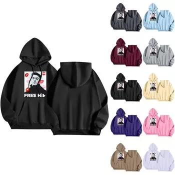 Унисекс Повседневная мода Печать Свободная завязка на шнурке с капюшоном Длинные рукава Толстовка XXL винный