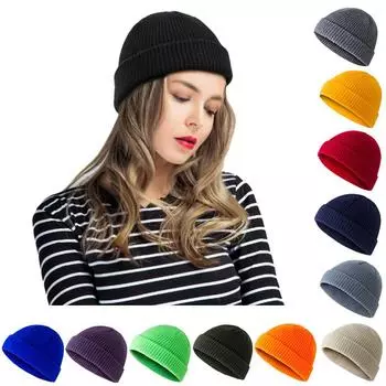 Унисекс Повседневная вязаная однотонная шапка-бини с дыней Кепка крючком тюбетейка Лыжная теплая зимняя ретро темно серый