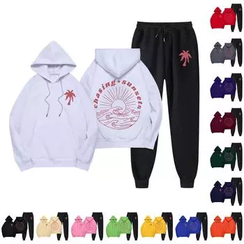 Унисекс Повседневный комплект из толстовки с капюшоном и брюками с длинными рукавами и карманами на шнурке L чёрный