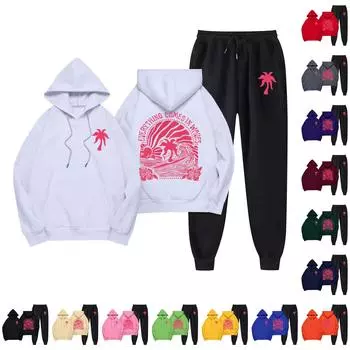 Унисекс Повседневный комплект из толстовки с капюшоном и брюками с длинными рукавами и карманами на шнурке L хаки