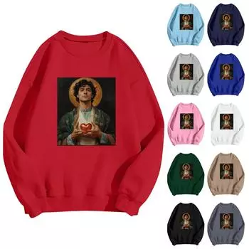 Унисекс Повседневный Модный Печатный Круглый Вырез Свободный Длинный Рукав Свитер Топ XL верблюд