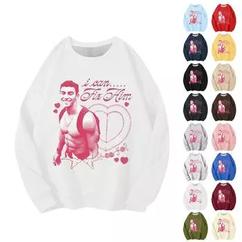 Унисекс Повседневный Модный Печатный Круглый Вырез Свободный Длинный Рукав Свитер Топ XXXXXL