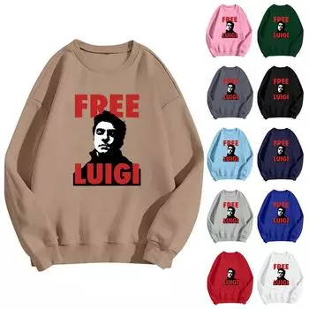 Унисекс Повседневный Модный Печатный Круглый Вырез Свободный Длинный Рукав Свитер Топ L