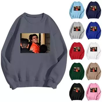 Унисекс Повседневный Модный Печатный Круглый Вырез Свободный Длинный Рукав Свитер Топ XL