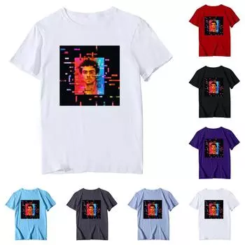 Унисекс Повседневный свободный принтованный свитер с круглым вырезом и коротким рукавом L чёрный