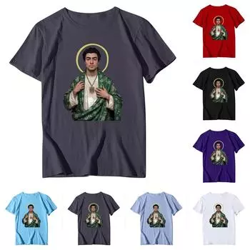 Унисекс Повседневный свободный принтованный свитер с круглым вырезом и коротким рукавом L чёрный