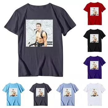 Унисекс Повседневный свободный принтованный свитер с круглым вырезом и коротким рукавом L чёрный