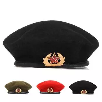 Унисекс пятиконечная звезда брошь украшение берет шляпа военная кепка газетчика осень зима отдых на открытом воздухе головные уборы дорожные аксессуары для женщин мужчин чёрный