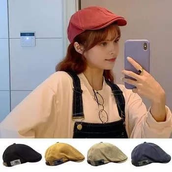 Унисекс Продвинутая шляпа Винтажная регулируемая шляпа газетчика с короткими полями Однотонная хип-хоп шляпа бежевый