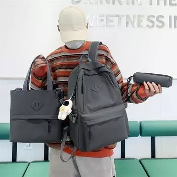 Унисекс, продвинутые школьные ранцы из искусственной кожи для студентов средней школы, элегантный черный комплект из 3 предметов, рюкзак с учебной сумкой, пенал One size чёрный