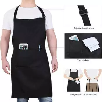 Unisex Professional Chef Apron with Pocket - Adjustable Full Coverage Apron - Waterproof and Oil Resistant - One Piece Black New OneSize чёрный