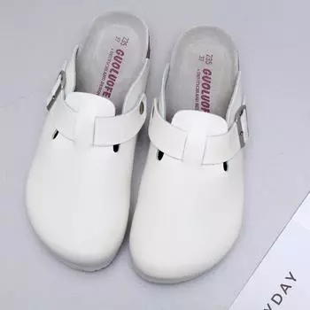 Унисекс ПУ кожаные сабо регулируемая пряжка слип-на пробковой стелькой домашние тапочки-сабо мюли обувь 36