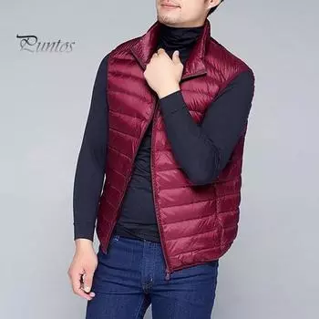 Унисекс пуховый жилет с воротником-стойкой, без рукавов, однотонный, на молнии, хлопковый жилет с карманами, тонкий теплый жилет, пальто M чёрный