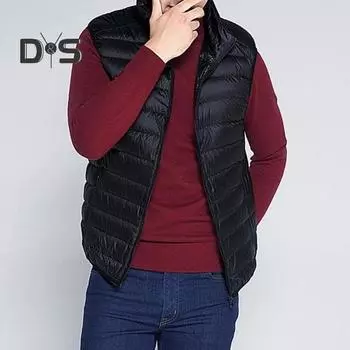 Унисекс пуховый жилет с воротником-стойкой, без рукавов, однотонный, на молнии, хлопковый жилет с карманами, тонкий теплый жилет, пальто M чёрный