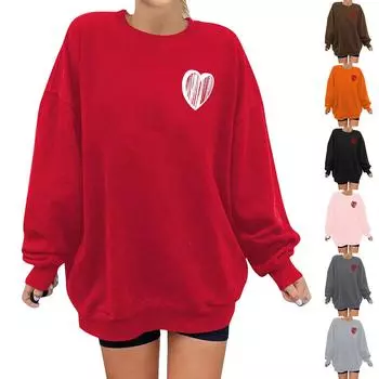 Унисекс Пуловер с принтом сердца, круглым вырезом, заниженной линией плеч, длинными рукавами L чёрный