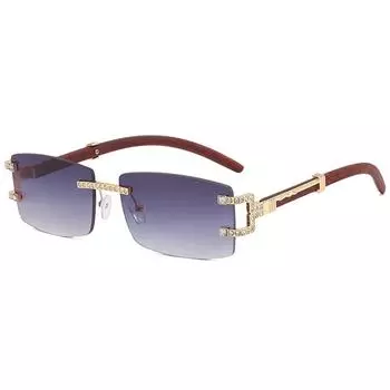 Унисекс Прямоугольные Безоправные Женские Деревянные Ножки Роскошные Брендовые Дизайнерские Модные Ретро Безоправные Солнцезащитные Очки UV400 C1