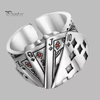 Унисекс регулируемое ретро кольцо игральная карта покер с гравировкой открытое кольцо ювелирные изделия для вечеринки A Poker