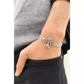 Унисекс регулируемый браслет с крестом, античный посеребренный браслет